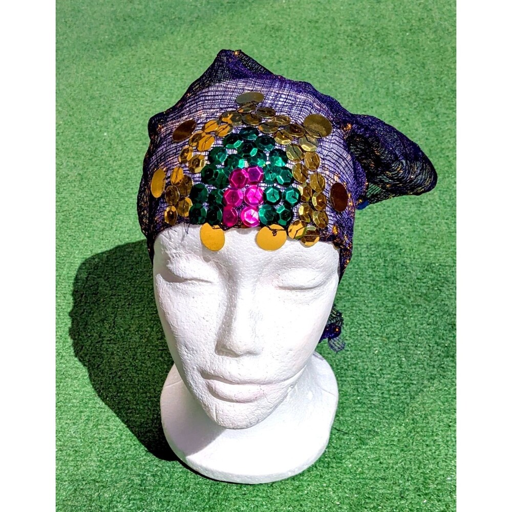 Embellished Large Sequin w/Gold Glitter Gypsy Open Weave Head Scarf/Bandana EUC